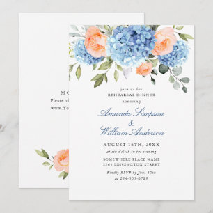 Blue Hydrangea Blush Pink Roses Rehearsal Dinner Invitation