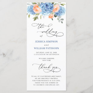 Blue Hydrangea Blush Pink Roses Wedding Ceremony Programme