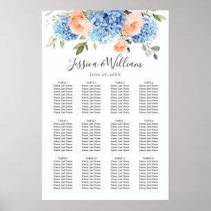 Blue Hydrangea Blush Rose 12 Tables SEATING CHART