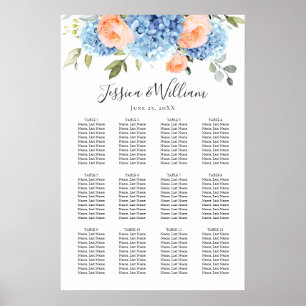 Blue Hydrangea Blush Rose 12 Tables SEATING CHART