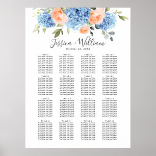 Blue Hydrangea Blush Rose 15 Tables SEATING CHART