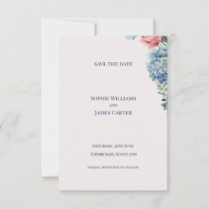 Blue Hydrangea Blush Rose Floral Wedding Save The Date