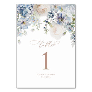 Blue Hydrangea & Blush Rose Wedding Table Numbers