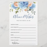 Blue Hydrangea Blush Roses Advice & Wishes Card<br><div class="desc">Personalise with the bride to be's name and date of shower. 
For further customisation,  please click the "customise further" link. If you need help,  contact me please.</div>