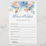 Blue Hydrangea Blush Roses Advice & Wishes Card<br><div class="desc">Personalise with the bride to be's name and date of shower. For further customisation, please click the "Personalise this template", then "Edit using Design Tool". Stylish editable easy to use wedding templates, more items available in the store (invitations, rsvp, thank you cards, stationery & decor). If you need help or...</div>