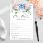 Blue Hydrangea Blush Roses Advice & Wishes Card<br><div class="desc">Personalise with the bride to be's name and date of shower. For further customisation, please click the "Personalise this template", then "Edit using Design Tool". Stylish editable easy to use wedding templates, more items available in the store (invitations, rsvp, thank you cards, stationery & decor). If you need help or...</div>