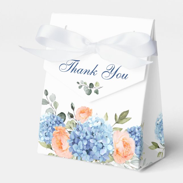 Blue Hydrangea Blush Roses Eucalyptus Gift Wedding Favour Box (Front Side)