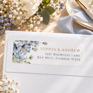 Blue Hydrangea & Blush Roses Return Address Label