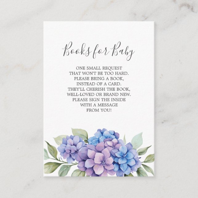 Blue Hydrangea Books for Baby Shower Card (Front)