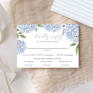 Blue Hydrangea Border Food Choices Wedding Reply RSVP Card