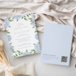 Blue Hydrangea Border, QR Code on Back, Wedding Invitation<br><div class="desc">This beautiful design features a frame of blue hydrangea blooms and your custom text.  On the reverse is your customised QR code for details and reply through your wedding website.  Use the template form to add your information.</div>