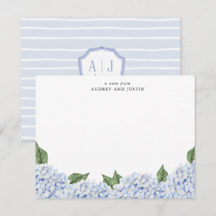 Blue Hydrangea Border w/Crest, Personalised Card