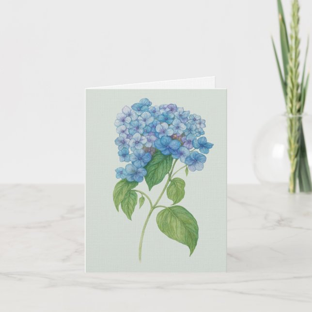 Blue Hydrangea Botanical Art Card — Blank Notecard (Front)