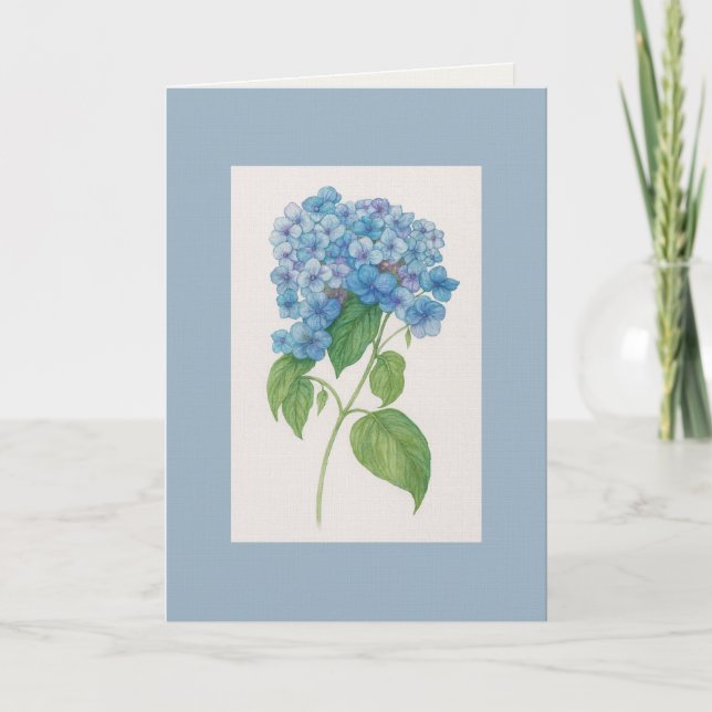 Blue Hydrangea Botanical Art Card — Watercolour  (Front)