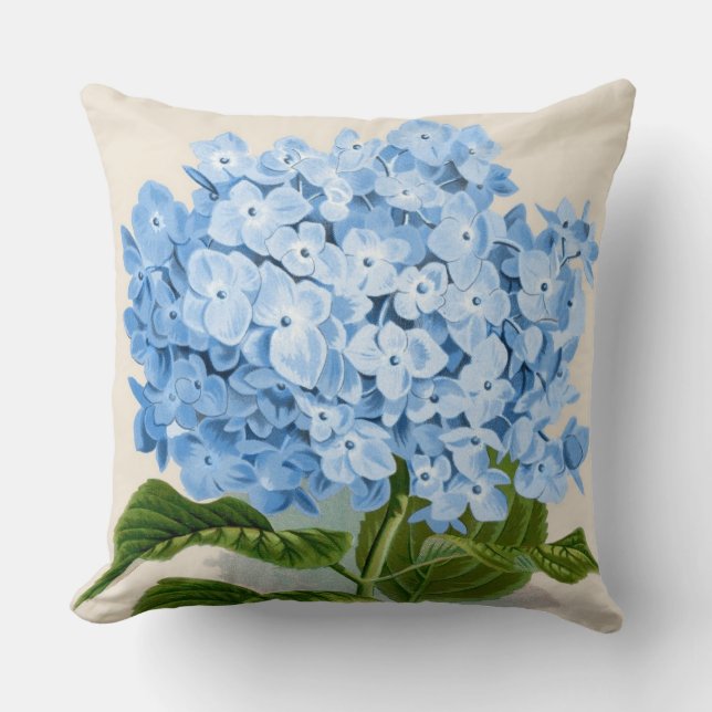 Blue Hydrangea Botanical Print Cushion (Front)