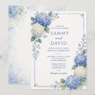Blue Hydrangea Botanical Wedding Invitation