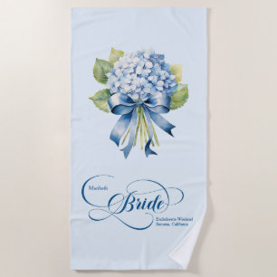 Blue Hydrangea Bouquet Bride's Bachelorette Beach Towel