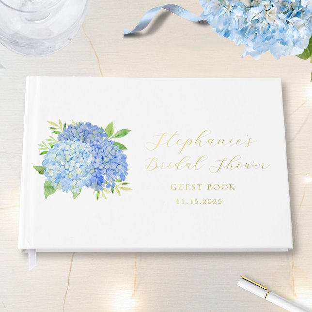 Blue Hydrangea Bouquet Floral Bridal Shower Guest Book (Creator Uploaded)
