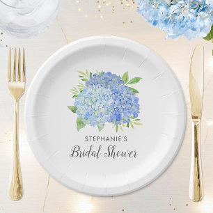 Blue Hydrangea Bouquet Floral Bridal Shower Paper Plate