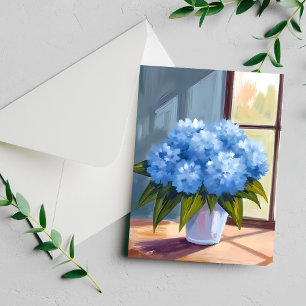 Blue Hydrangea Bouquet Floral Painting Card