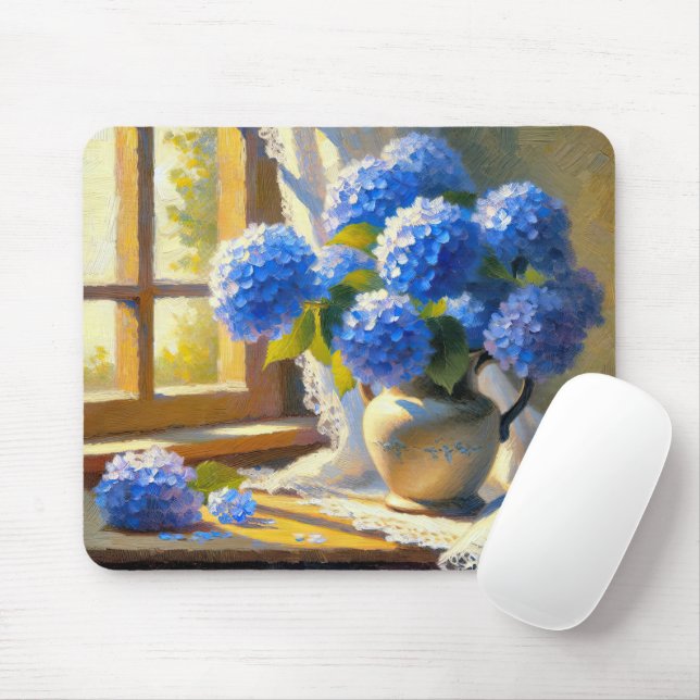 Blue Hydrangea Bouquet Mouse Mat (With Mouse)