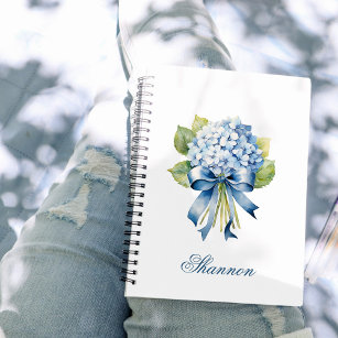 Blue Hydrangea Bouquet Personalised Bridesmaid Notebook