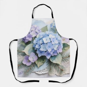 Blue Hydrangea Bouquet Watercolor Serenity Apron