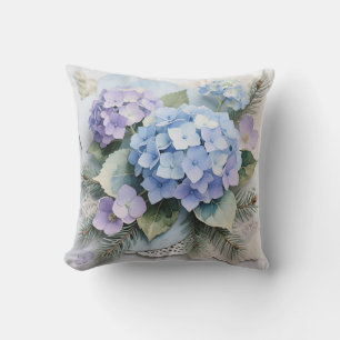 Blue Hydrangea Bouquet Watercolor Serenity Cushion