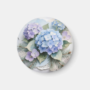 Blue Hydrangea Bouquet Watercolor Serenity Magnet