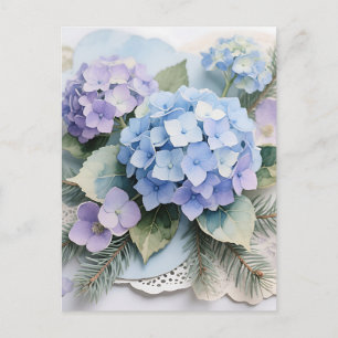Blue Hydrangea Bouquet Watercolor Serenity Postcard