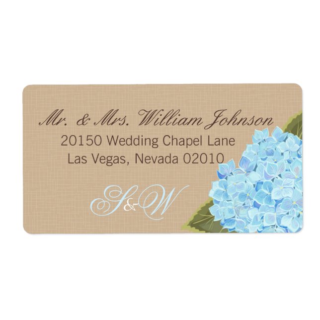 Blue Hydrangea Bouquet Wedding Label (Front)