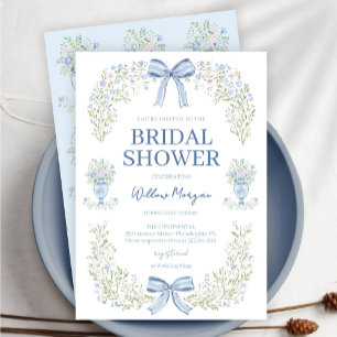Blue Hydrangea Bow Bridal Shower Invitation