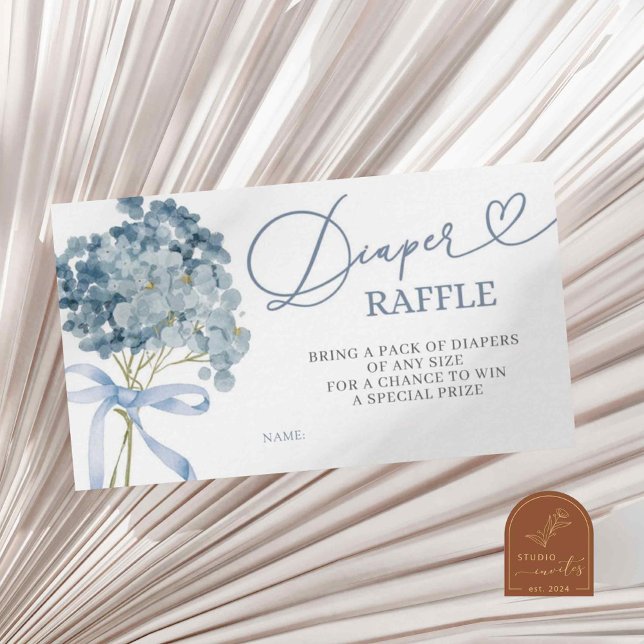 Blue Hydrangea Boy Baby Shower Diaper Raffle Card (Creator Uploaded)