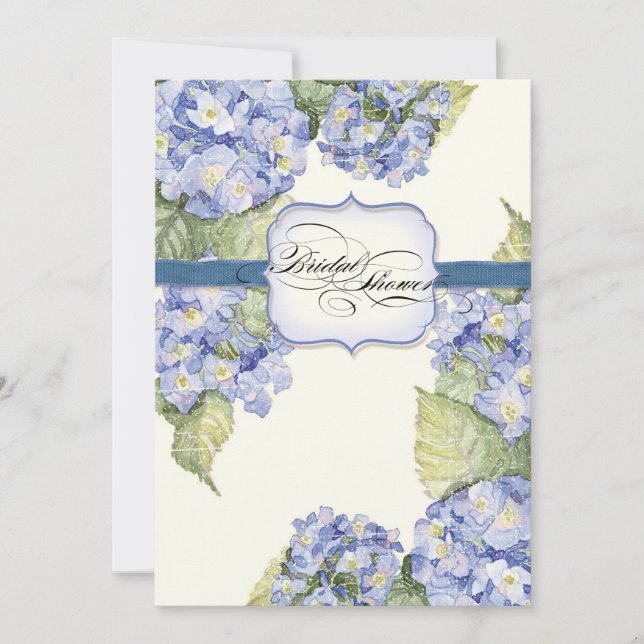 Blue Hydrangea Bracket Floral Formal Wedding Invitation (Front)