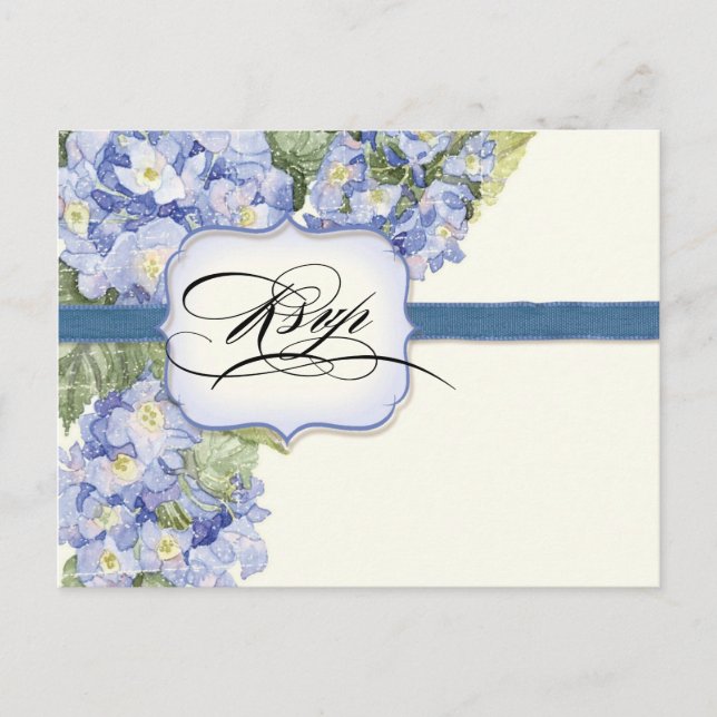 Blue Hydrangea Bracket Floral Formal Wedding Invitation Postcard (Front)