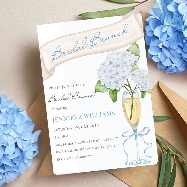 Blue Hydrangea Bridal Brunch Bridal Shower  Invitation (Blue Hydrangea Bridal Brunch Bridal Shower Invitation)
