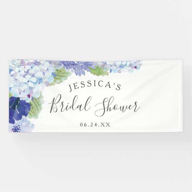 Blue Hydrangea Bridal Shower Banner (Horizontal)