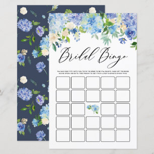 Blue Hydrangea Bridal Shower Bingo Game Card