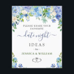 Blue Hydrangea Bridal Shower Date Night Idea Card<br><div class="desc">Blue Hydrangea Bridal Shower Date Night Idea Card.
For further customisation,  please click the "customise further" link. If you need help,  contact me please.</div>