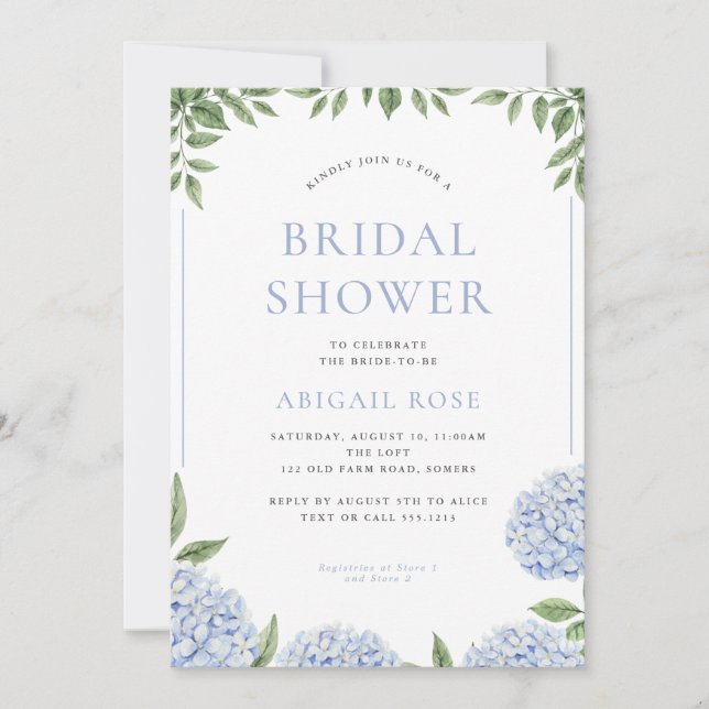 Blue Hydrangea Bridal Shower Floral Frame Invitation (Front)