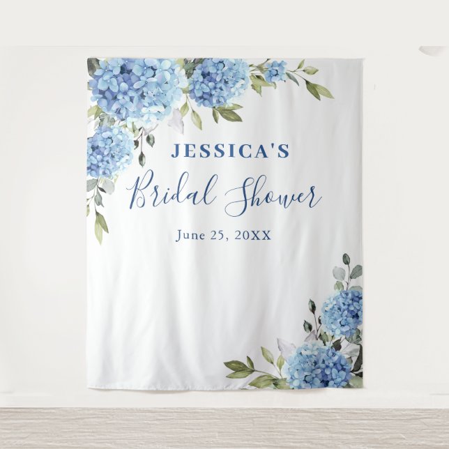 Blue Hydrangea Bridal Shower Photo Backdrop Tapestry (Front)