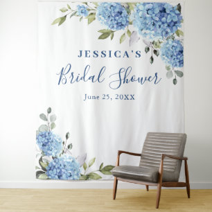 Blue Hydrangea Bridal Shower Photo Backdrop Tapestry