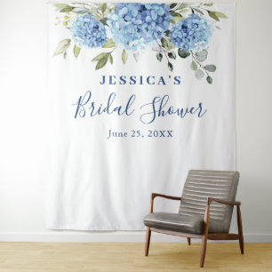 Blue Hydrangea Bridal Shower Photo Backdrop Tapestry