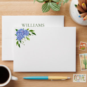 Blue Hydrangea Bridal Shower Return Address Envelope