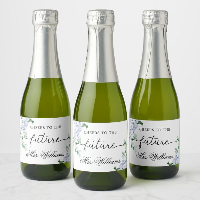 Blue Hydrangea Bridal Shower Sparkling Wine Favour Label (Bottles)