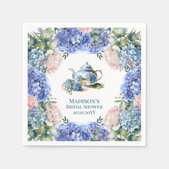 Blue Hydrangea Bridal Tea Party  Napkin (Front)