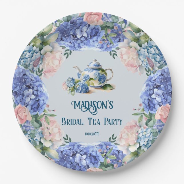 Blue Hydrangea Bridal Tea Party  Paper Plate (Front)