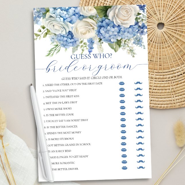 Blue Hydrangea Bride or Groom Bridal Shower Game Flyer (Creator Uploaded)