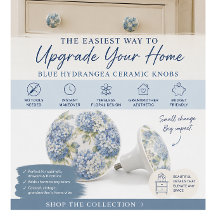 Blue Hydrangea Cabinet Knob | Floral Drawer Pull