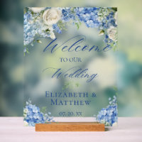 Blue Hydrangea Calligraphy Script Wedding Welcome